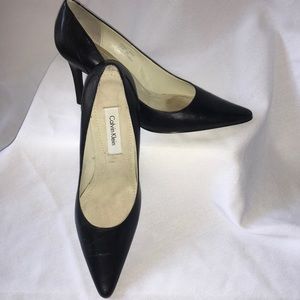 Calvin Klein Lucia Black Kid Leather Pump, 6 1/2M